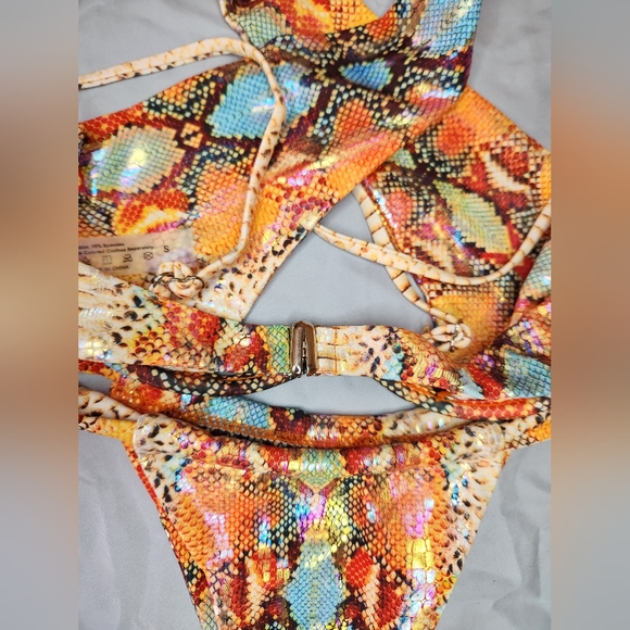 Snakeskin Print Criss Cross Underwire Tonga Bikini Size S - Picture 8 of 9